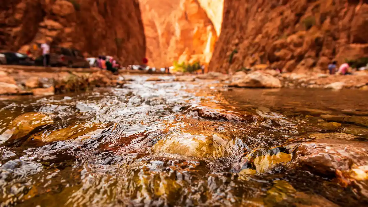 water river running in todra gorge in morocco