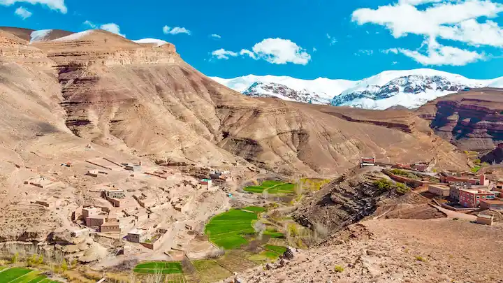 village beside high atlas mountains in morocco