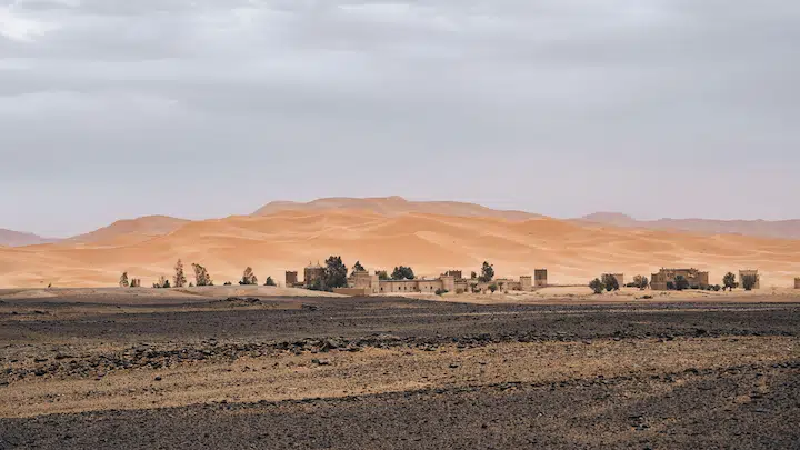 village in sahara desert in morocco near merzouga