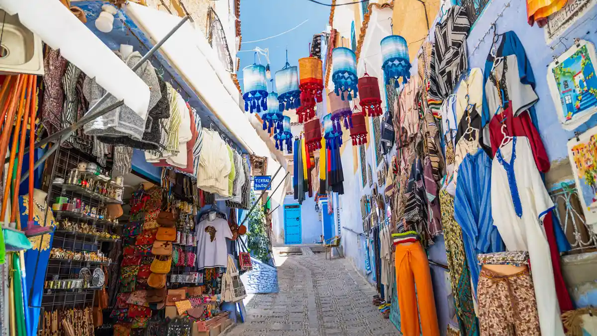 Chefchaouen local market and blue streets