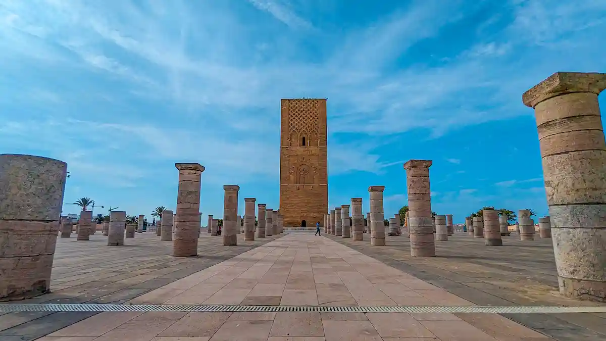 hassan tower in rabat with pillers surrounding it