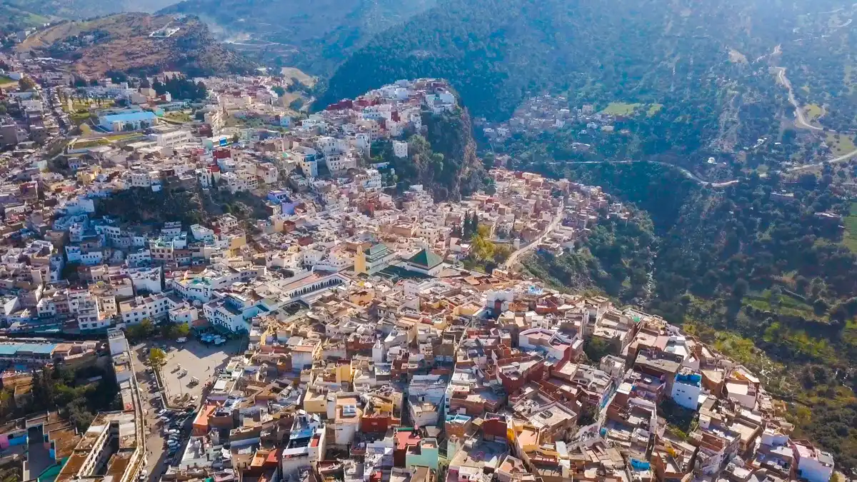 moulay idriss ezzerhoun morocco aerial view of the city