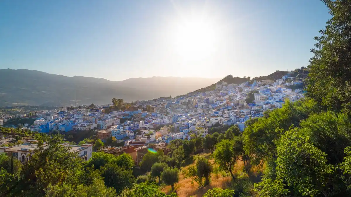 Chefchaouen city by sunset from spanish mosque