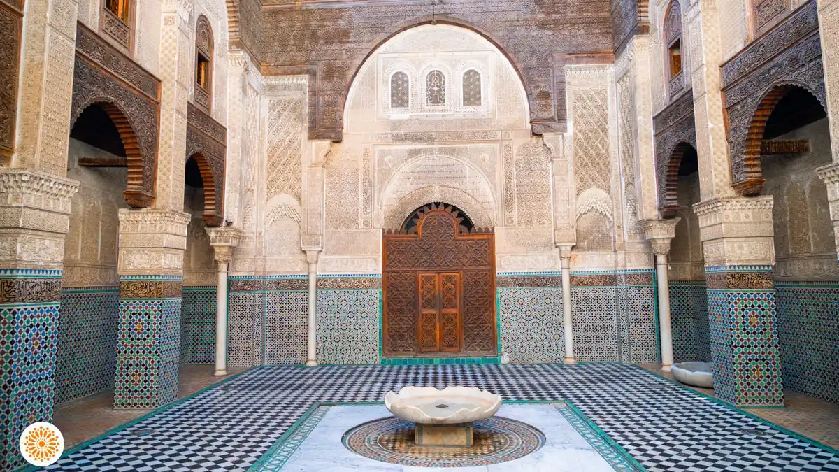 al attarine madrassa from inside in fez morocco