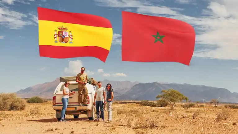 group of travelers traveling from spain to morocco in a 4wd