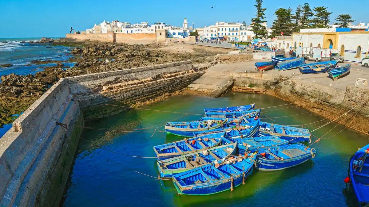 boats in the port in essaouir city in morocco