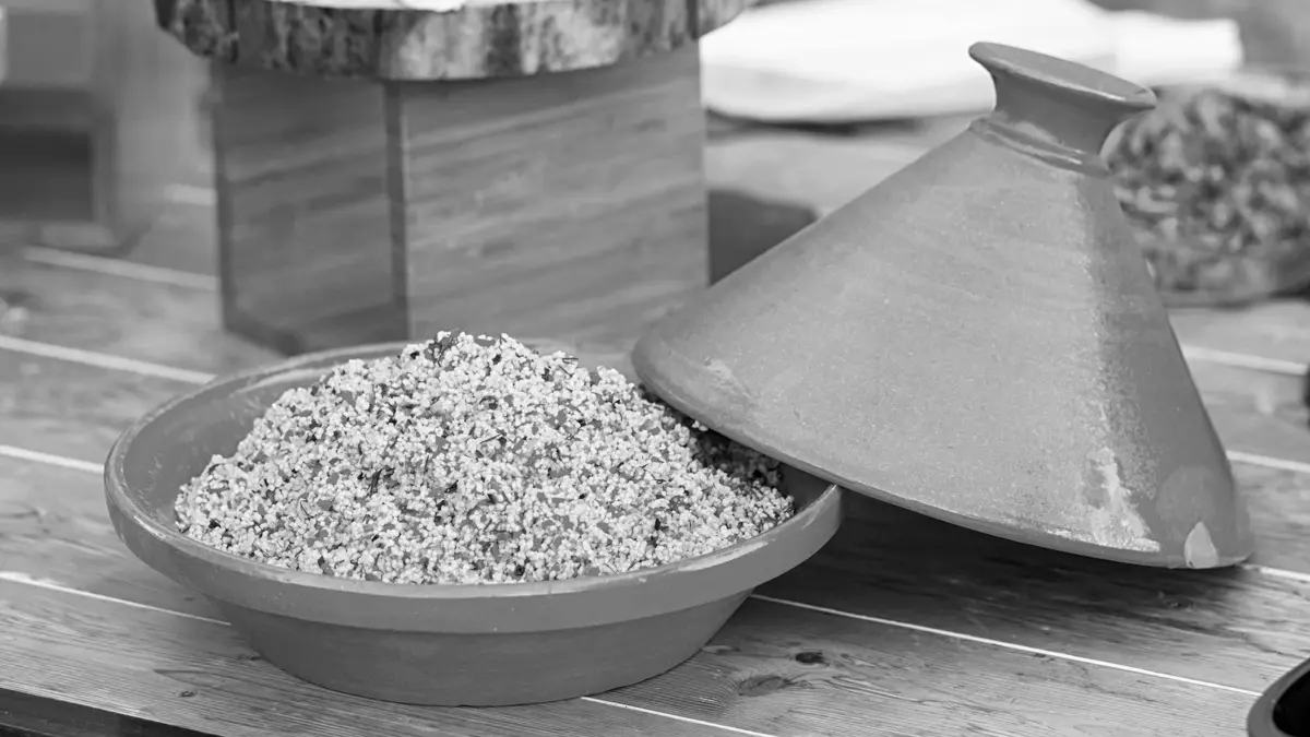 couscous inside. tagine on a table